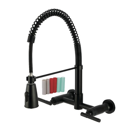 Kingston Brass Double-Handle Wall-Mount Pre-Rinse Bridge Kitchen Faucet, Matte Black GS8280CKL