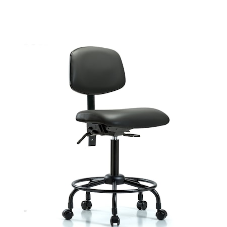 Blue Ridge Ergonomics Vinyl Chair, Med Bench, Round Tube Base, Casters, Carbon BR-VMBCH-RT-T0-A0-RC-8823