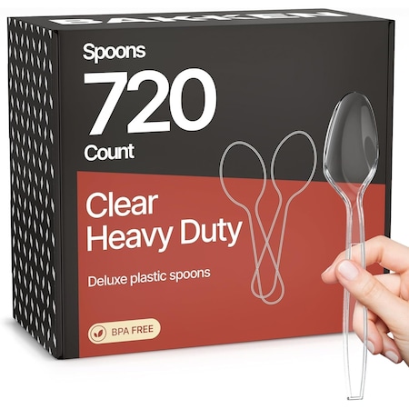 Bakkenmaster Disposable Cutlery Set Heavy-Duty BPA-Free Plastic Spoons, Reusable and Heat-Resistant, 720PK BK-720CS