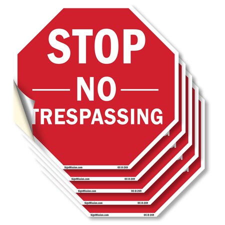 Signmission Stop No Trespassing, 4 inch X 4 inch, Vinyl Decal, 5PK OC-D-5PACK-4-269
