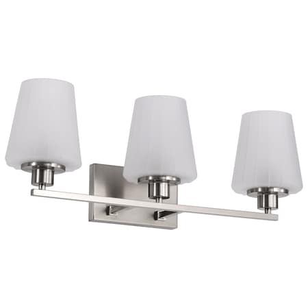 Nuvo Lune, 3 Light Vanity, Brushed Nickel Finish, Etched White Glass 60/8223