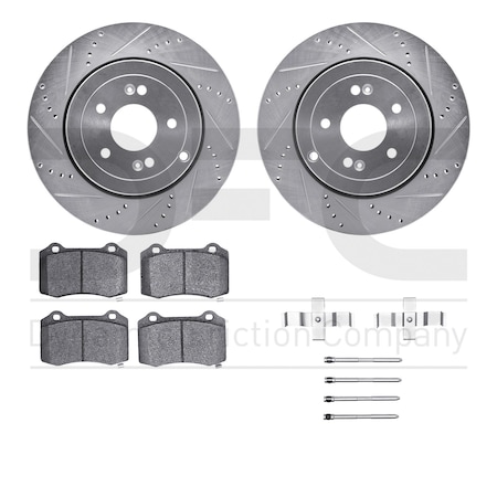 Dynamic Friction Co DFC Rotors-Drilled & Slotted-Silver w/ EURO 5000 Ceramic Brake Pads Incl Hdw 7612-03002