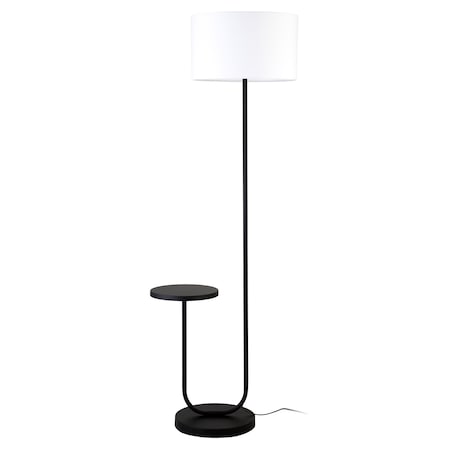 Homeroots 66" Black Tray Table Floor Lamp With White No Pattern Frosted Glass Drum Shade 523471