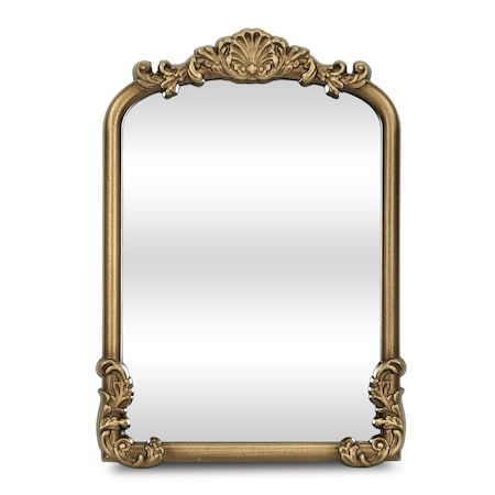 Homeroots 12" Gold Solid Solid Wood Scalloped Framed Makeup Shaving Tabletop Mirror 716308