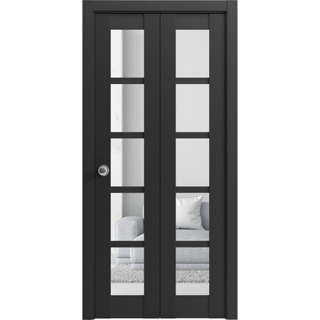 Sartodoors Sliding Closet Bi-fold Doors Black Solid Core Modern Interior QUADRO4522BF-BLK-36 x 96 (2* 18x96)