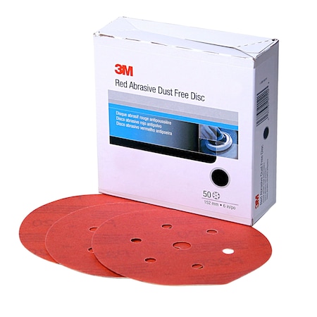 3M Red Abrasive Disc Dust Free, 01142, 6 in, P220, 50 discs per carton, 6PK 316U