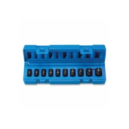 Grey Pneumatic Impact Socket Set, 1/4 in Dr, SAE, 6s-point, 3/16 in to 9/16 in, 10-Pc STD Length Surface Dr 914-9710