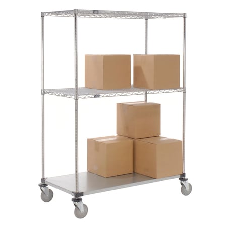Global Industrial Nexel 3 Shelf Truck, Chrome, 60"W x 24"D x 69"H, Polyurethane Stem Casters, 4 Swivel 558814A