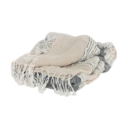 Homeroots 50" X 60" Gray Cotton Woven Striped Throw Blanket with Fringe 518823