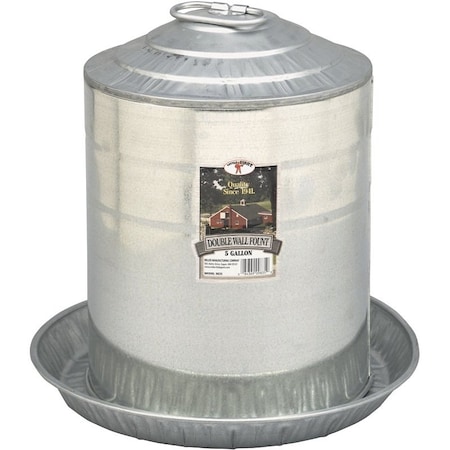 Little Giant Poultry Fount, 5 gal Capacity, Galvanized Steel, Floor, Ground Mounting 9835
