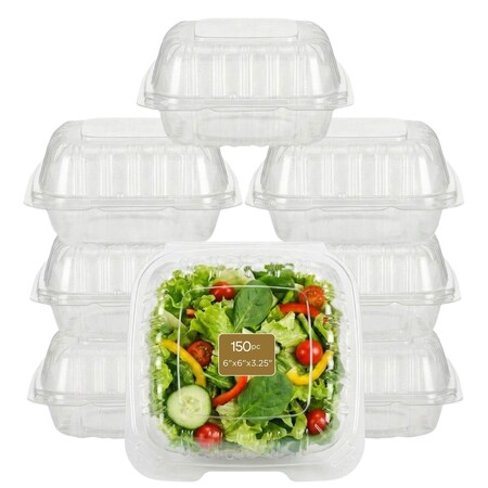 Eco Harmony Products Food Storage Container, Hinged, Plastic, Translucent, 6" x 6", 250PK 804620