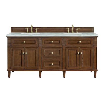 James Martin Vanities Lorelai 72''D Vanity, Mid-Century Walnut w/ Victorian Sil Silestone Top w/FreePower Wireless Charger 424-V72-WLT-FVSL