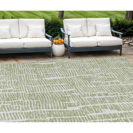 Homeroots 10' X 14' Artichoke Green And Ivory Abstract Washable Indoor Outdoor Area Rug 588491