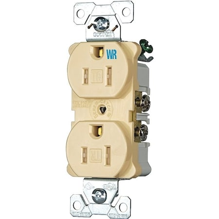 Eaton Wiring Devices Straight Blade Receptacle, 5-15R, 15 A, 125V AC, 2 Pole, 3 Wire, Flush Mount, Grounded TWRBR15V