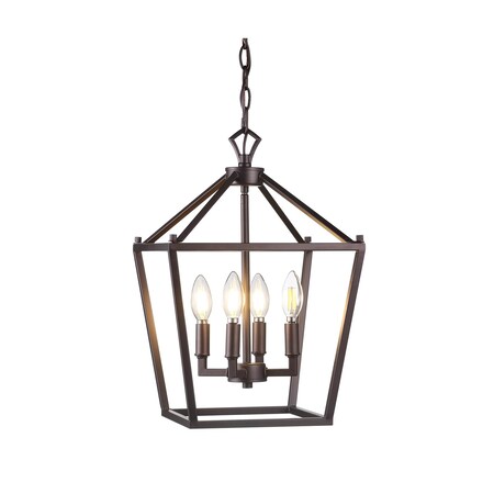 Jonathan Y Pagoda 12" 4-Light Classic Traditional Metal Cage Lantern LED Pendant, Oil Rubbed Bronze JYL7436A