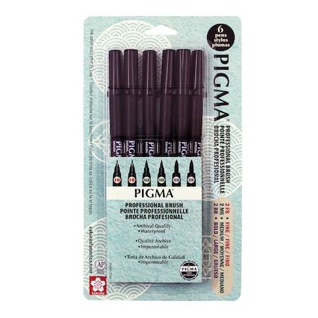 Sakura Pigma Professional Brush Pen, Assorted Sizes, 6-Pack 50030