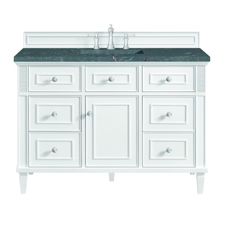 James Martin Vanities Lorelai 48'' S Vanity, Bright White w/ Parisien Bleu Silestone Top w/FreePower Wireless Charger 424-V48-BW-FPBL