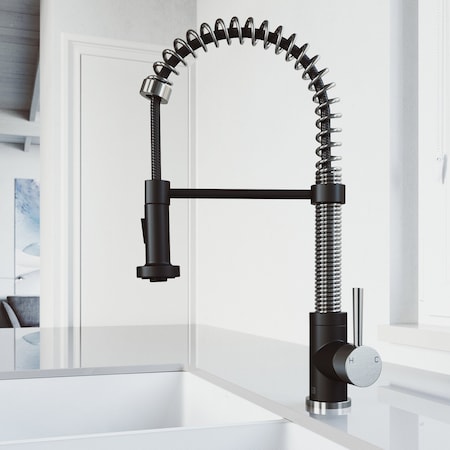 Vigo Edison Single Handle Pull-Down Sprayer Kitchen Faucet in Stainless Steel and Matte Black VG02001STMB