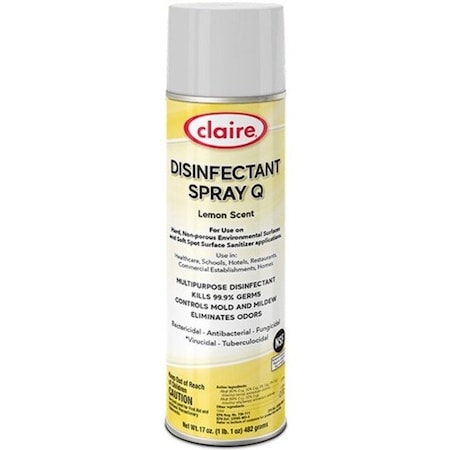 Claire Spray Q Disinfectant, Lemon Scent, 17 oz Aerosol Spray, 12PK CL1002