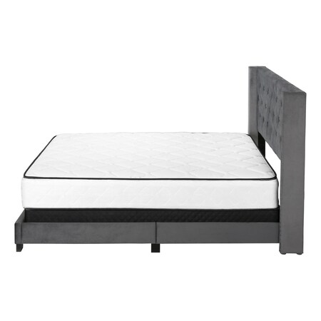 Homeroots Solid Wood Queen Tufted Gray Upholstered Velvet Bed With Nailhead Trim 355770