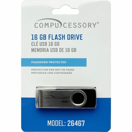 Compucessory 26467 Password Protected USB 2.0 Flash Drive, 16 GB, Black 26467