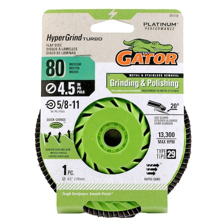 Gator Finishing 4.5 in. X 5/8-11 in. Sanding Flap Disc, 80 Grit 391118