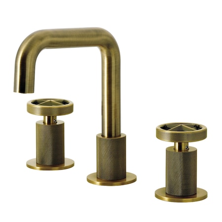 Kingston Brass Widespread Bathroom Faucet with Push Pop-Up Drain, Antique Brass KS1413RNX