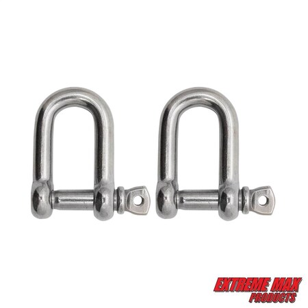 Extreme Max 3006.8246.2 BoatTector Stainless Steel D Shackle - 1/2", 2-Pack 3006.8246.2
