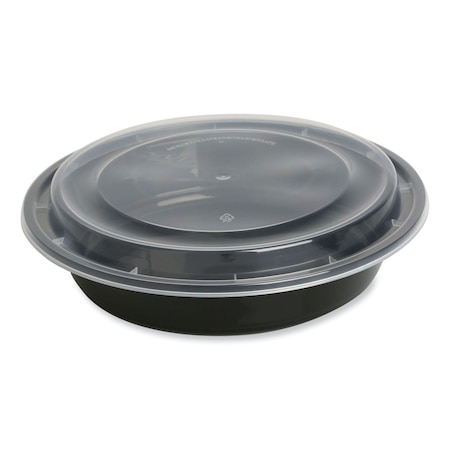 Gen Food Container, 48 oz, 8.85 x 8.85 x 2.24, Black/Clear, Plastic, 150PK FCPP-BC-48RND