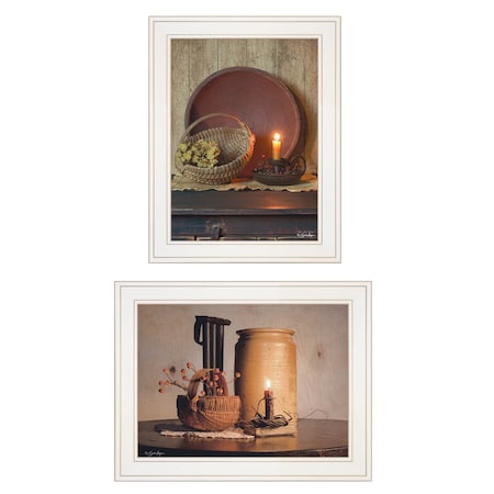 Set Of Two Red Bowl or Bittersweet Basket 1 White Framed Print Wall Art, 2PK