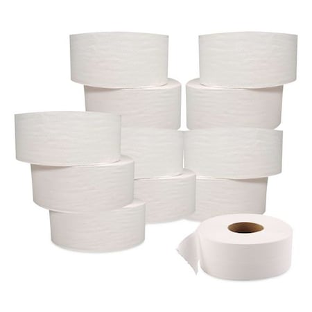 Gen Toilet Paper, Jumbo Continuous Roll, 2 Ply, 3 1/4 in x 800 ft L, 9 in Roll Dia, White, PK12 GEN202