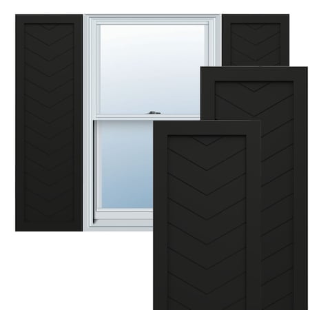 Ekena Millwork True Fit PVC Single Panel Chevron Modern Style Fixed Mount Shutters, Black, 18W x 31H, PR TFP001CV18X031BL