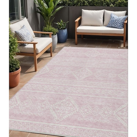 Homeroots 5' X 8' Pink And Ivory Southwestern Washable Indoor Outdoor Area Rug 593703