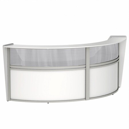 Linea Italia Curved Reception Desk 2 Units, Clear Panel, 124 inW x 49 inD, White ZUS316