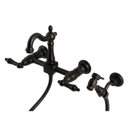 Kingston Brass Two-Handle Wall Mount Bridge Kitchen Faucet with Brass Sprayer, Oil Rubbed Bronze KS2445ALBS