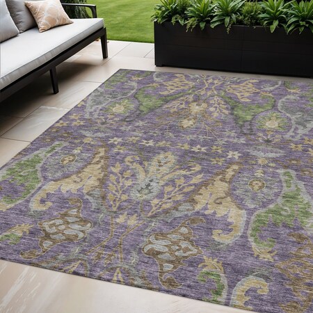Homeroots 5' X 8' Purple Green And Brown Floral Washable Indoor Outdoor Area Rug 605296