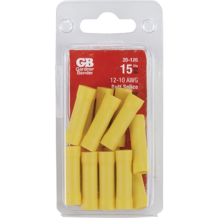 Gardner Bender 12 AWG to 10 AWG Yellow Butt Splice, 15PK 20-126