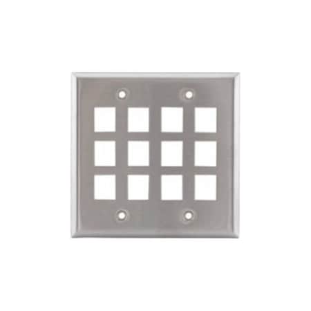 Hubbell Wiring Device-Kellems 12 Port Face Plate, Number of Gangs: 2 Stainless Steel, Brushed Finish, Brushed Stainless Steel SSF212