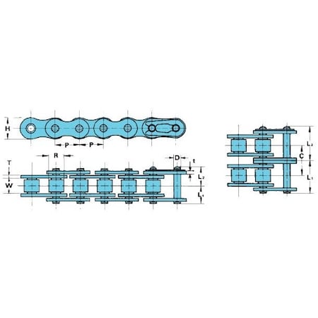 Tsubaki Roller Chain, Riveted Pin, 1-1/4 in Pitch, 2 Strand, Stainless Steel, 10 ft RS20B-2RB