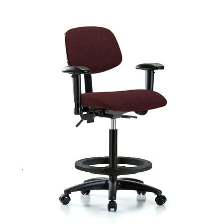 Blue Ridge Ergonomics Chair, Fabric, Hi Bench, AA BF Casters, Bur, 6-Way Adjustable, 26" to 35-1/2" Height, Burgundy BR-FHBCH-RG-T0-A1-BF-RC-F41