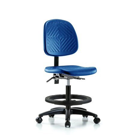 Blue Ridge Ergonomics Poly Chair, Med Bench, Med Back, Tilt, Foot Ring, Casters, Blue BR-PMBCH-MB-RG-T1-A0-BF-RC-BLU