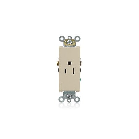 Leviton Straight Blade Receptacle, 5-15R, 15 A, 125V AC, 2 Pole, 3 Wire, Flush Mount, Self-Grounded 16241-I