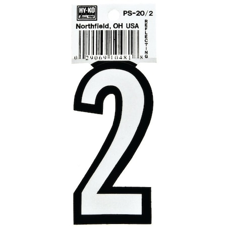 Hy-Ko Reflective Sign, Character: 2, 3-1/4 in H Character, Black/White Character, Vinyl PS-20/2