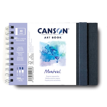 Canson Artist Series Montval Watercolor Art Book, Fabric Cover, Side Wire Binding, 48 Sheet, 8.3x5.8 inch C31200L003