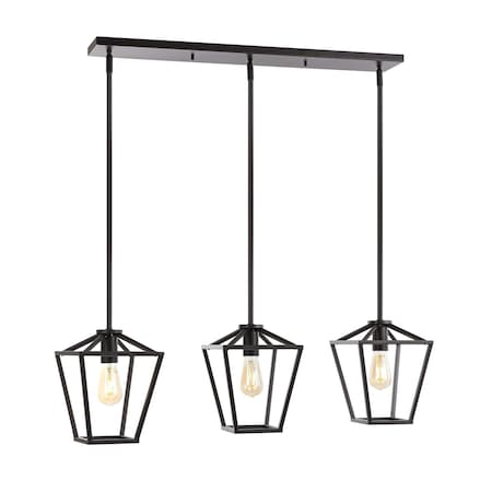 Jonathan Y Grace 36.5" 3-Light Industrial Farmhouse Iron Linear LED Pendant, Oil Rubbed Bronze JYL7581A