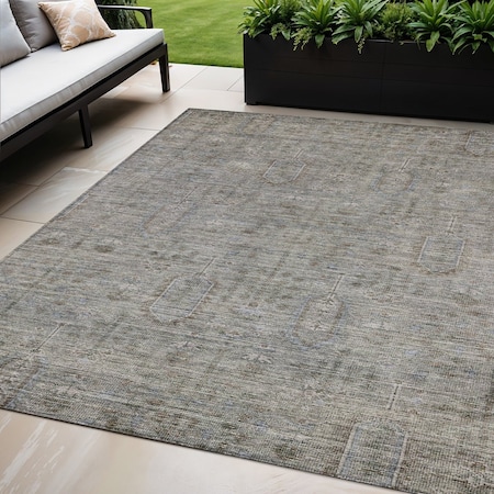 Homeroots 5' X 8' Gray And Silver Southwestern Washable Indoor Outdoor Area Rug 587051