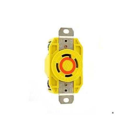 Leviton Flanged Locking Receptacle, L14-30R, 30 A, 125/250V AC, Single Phase, 3 Pole, Flush Mount, Yellow 27CM-10