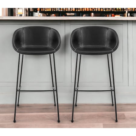 Homeroots Set of Two 30" Black Faux Leather and Steel Low Back Bar Height Bar Chairs 544688