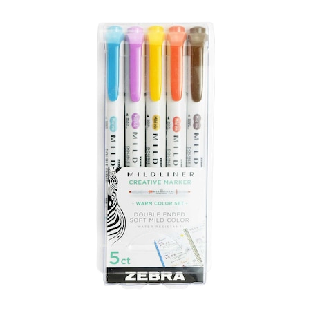 Zebra Pen Mildliner Double Ended Highlighter Assorted Warm Color 5Pk 78305