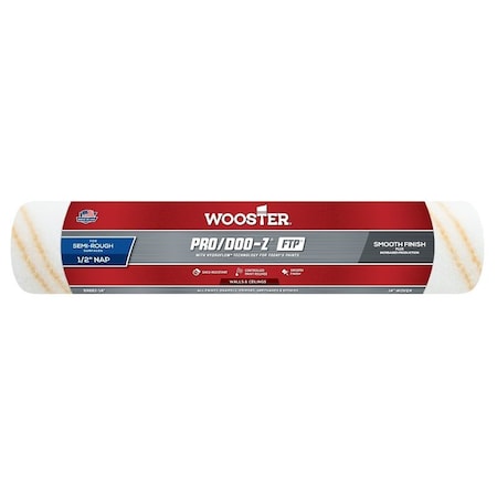 Wooster Roller Cover, White, 1/2 in Thick Nap, 14 in L, Fabric Cover RR667-14